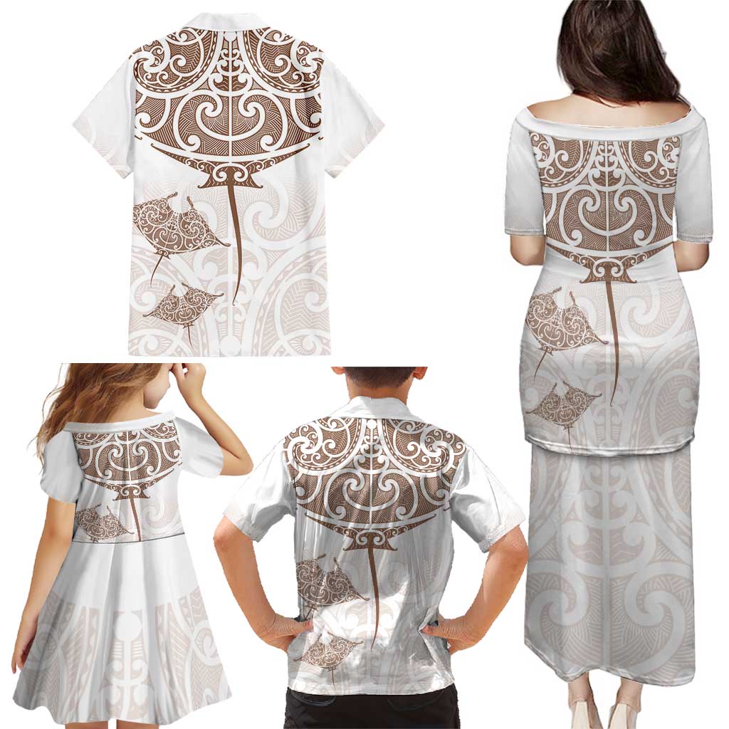 New Zealand Manta Ray Tattoo Family Matching Puletasi and Hawaiian Shirt Aotearoa Maori Haehae Beige - Vibe Hoodie