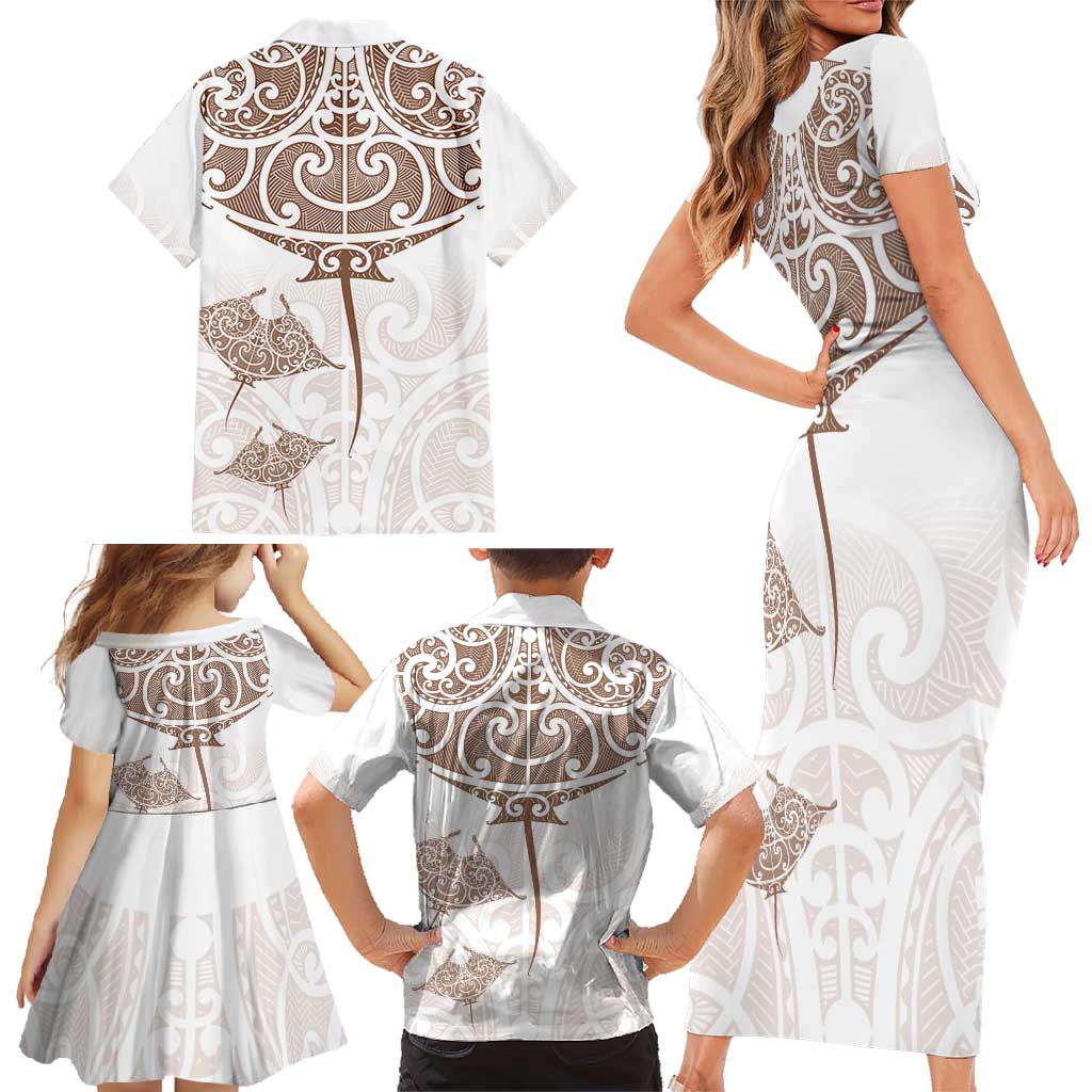 New Zealand Manta Ray Tattoo Family Matching Short Sleeve Bodycon Dress and Hawaiian Shirt Aotearoa Maori Haehae Beige - Vibe Hoodie