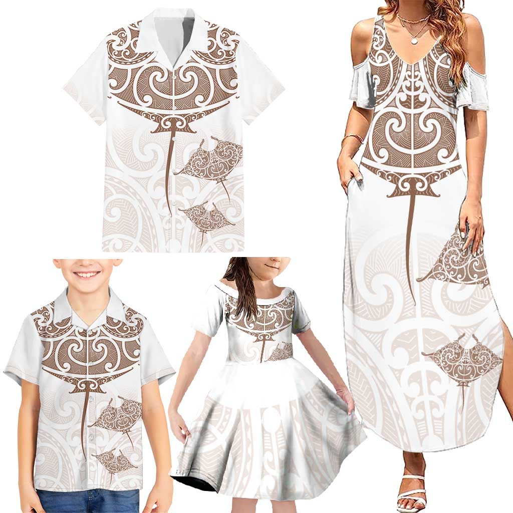 New Zealand Manta Ray Tattoo Family Matching Summer Maxi Dress and Hawaiian Shirt Aotearoa Maori Haehae Beige - Vibe Hoodie