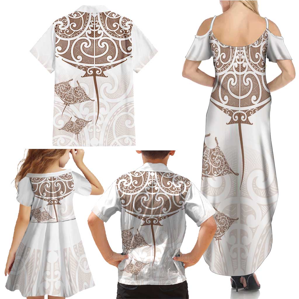 New Zealand Manta Ray Tattoo Family Matching Summer Maxi Dress and Hawaiian Shirt Aotearoa Maori Haehae Beige - Vibe Hoodie