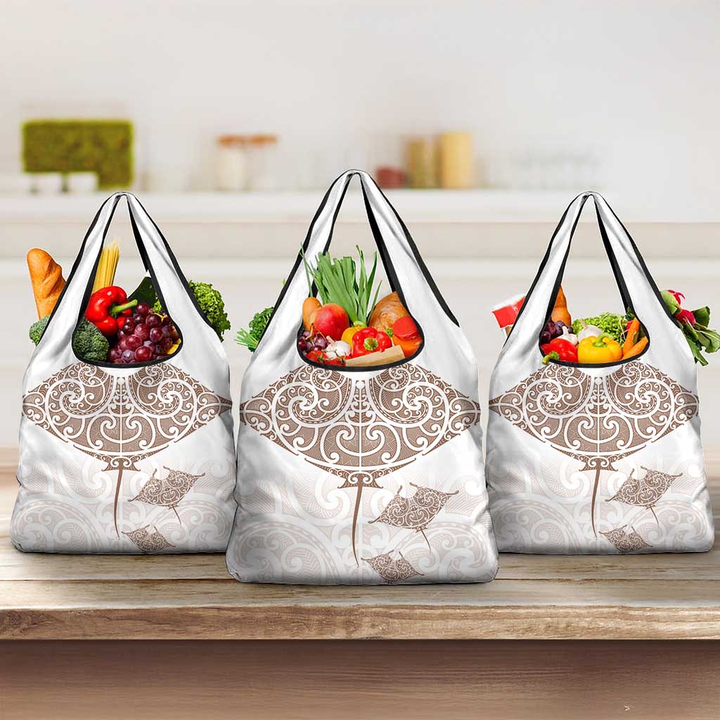 New Zealand Manta Ray Tattoo Grocery Bag Aotearoa Maori Haehae Beige - Vibe Hoodie