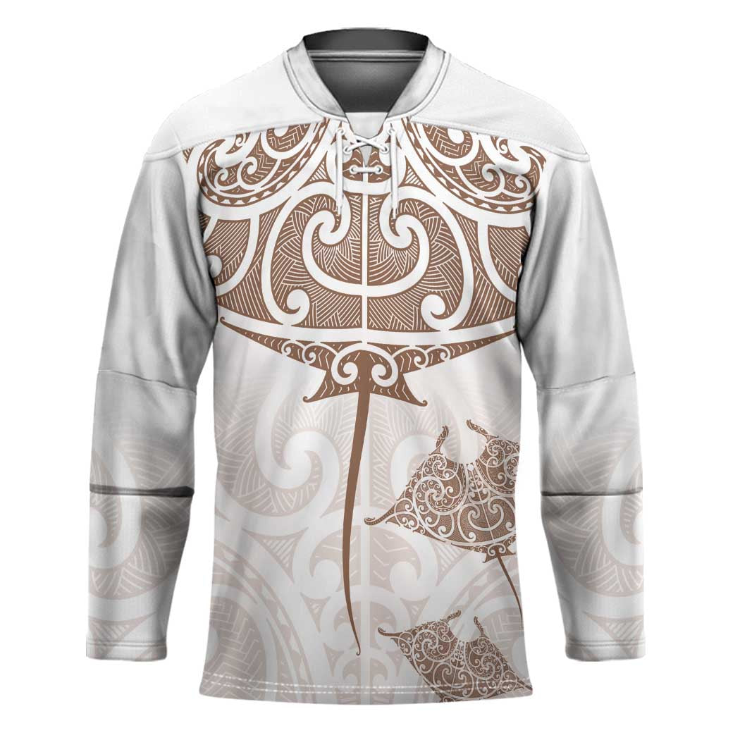 New Zealand Manta Ray Tattoo Hockey Jersey Aotearoa Maori Haehae Beige - Vibe Hoodie