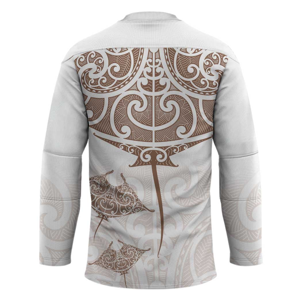 New Zealand Manta Ray Tattoo Hockey Jersey Aotearoa Maori Haehae Beige - Vibe Hoodie