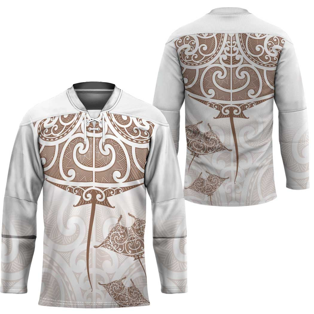 New Zealand Manta Ray Tattoo Hockey Jersey Aotearoa Maori Haehae Beige - Vibe Hoodie