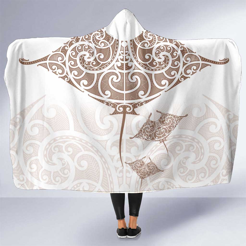 New Zealand Manta Ray Tattoo Hooded Blanket Aotearoa Maori Haehae Beige - Vibe Hoodie