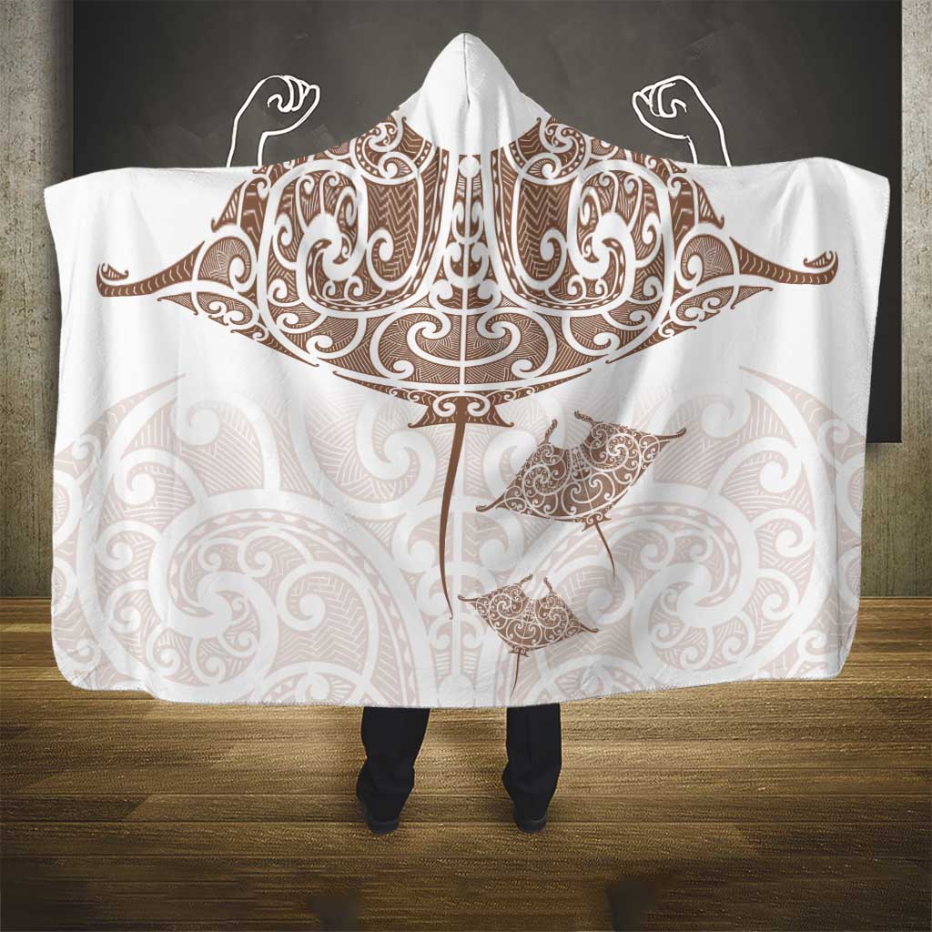 New Zealand Manta Ray Tattoo Hooded Blanket Aotearoa Maori Haehae Beige - Vibe Hoodie