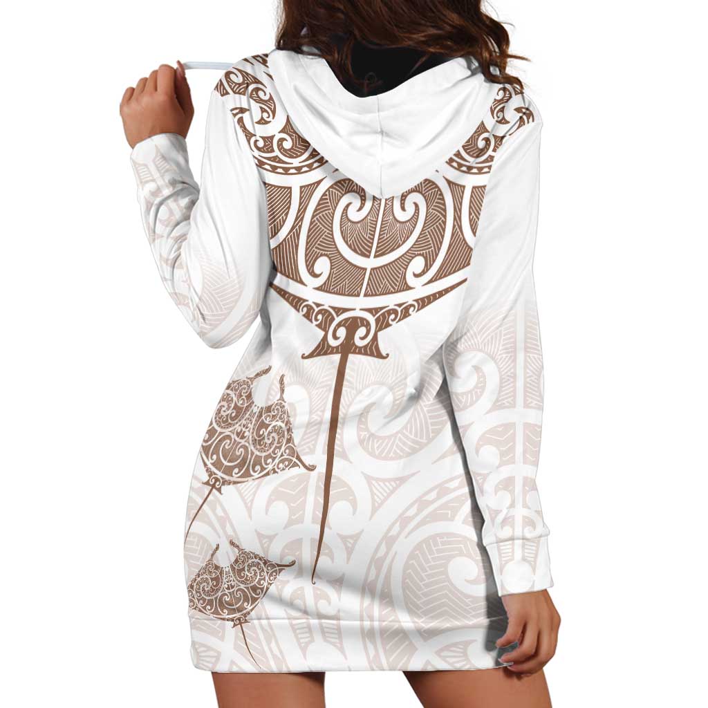 New Zealand Manta Ray Tattoo Hoodie Dress Aotearoa Maori Haehae Beige - Vibe Hoodie