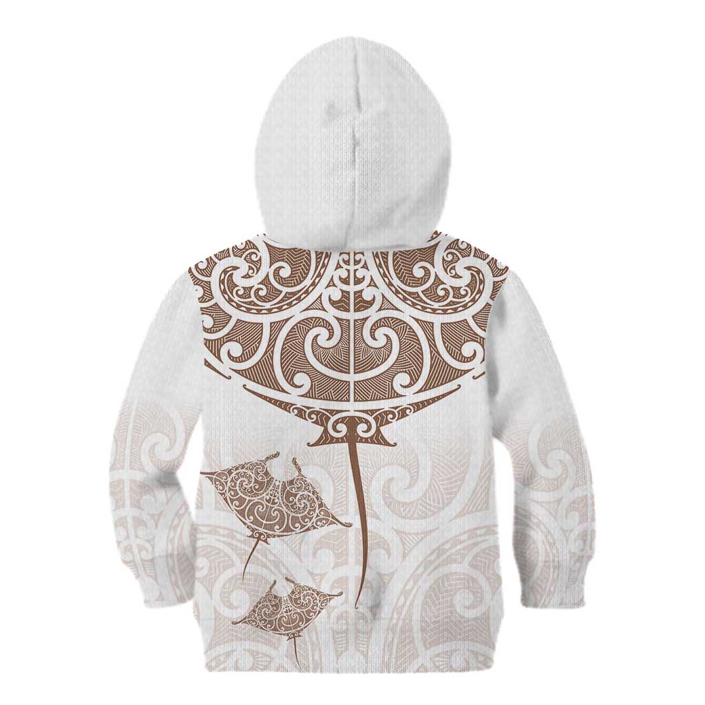 New Zealand Manta Ray Tattoo Kid Hoodie Aotearoa Maori Haehae Beige - Vibe Hoodie
