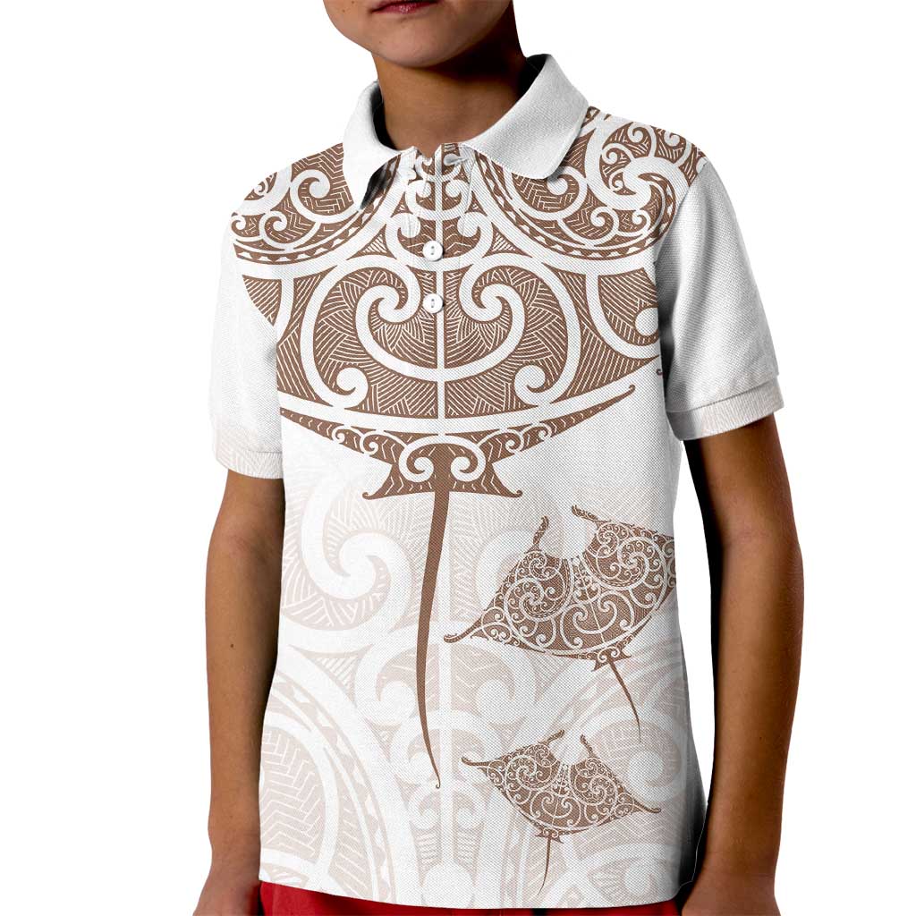 New Zealand Manta Ray Tattoo Kid Polo Shirt Aotearoa Maori Haehae Beige - Vibe Hoodie