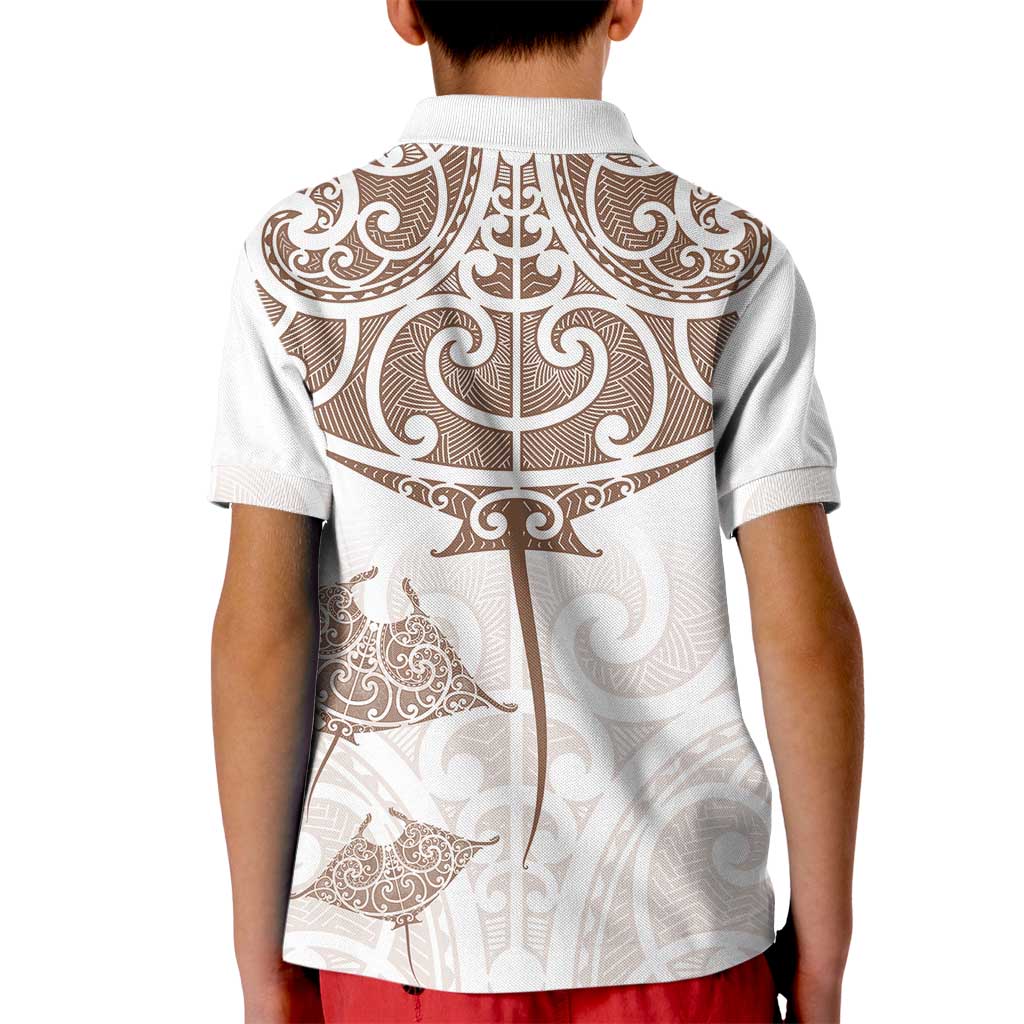 New Zealand Manta Ray Tattoo Kid Polo Shirt Aotearoa Maori Haehae Beige - Vibe Hoodie