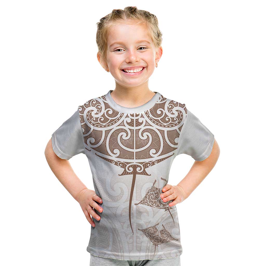 New Zealand Manta Ray Tattoo Kid T Shirt Aotearoa Maori Haehae Beige - Vibe Hoodie