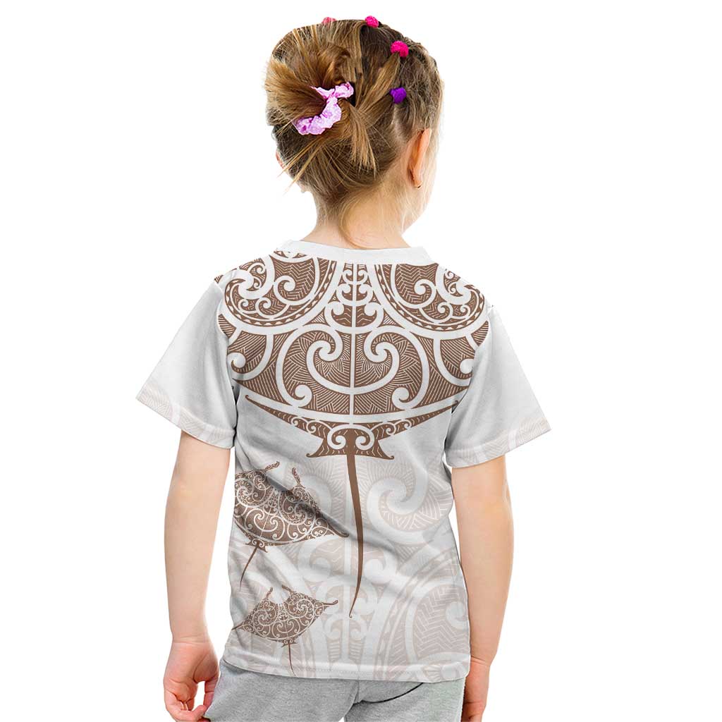 New Zealand Manta Ray Tattoo Kid T Shirt Aotearoa Maori Haehae Beige - Vibe Hoodie