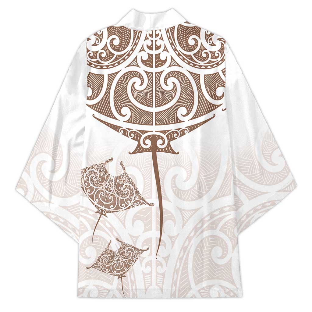 New Zealand Manta Ray Tattoo Kimono Aotearoa Maori Haehae Beige - Vibe Hoodie
