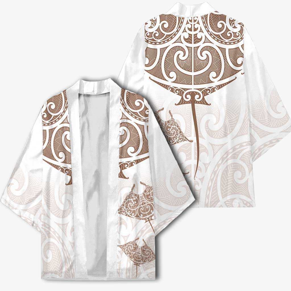 New Zealand Manta Ray Tattoo Kimono Aotearoa Maori Haehae Beige - Vibe Hoodie