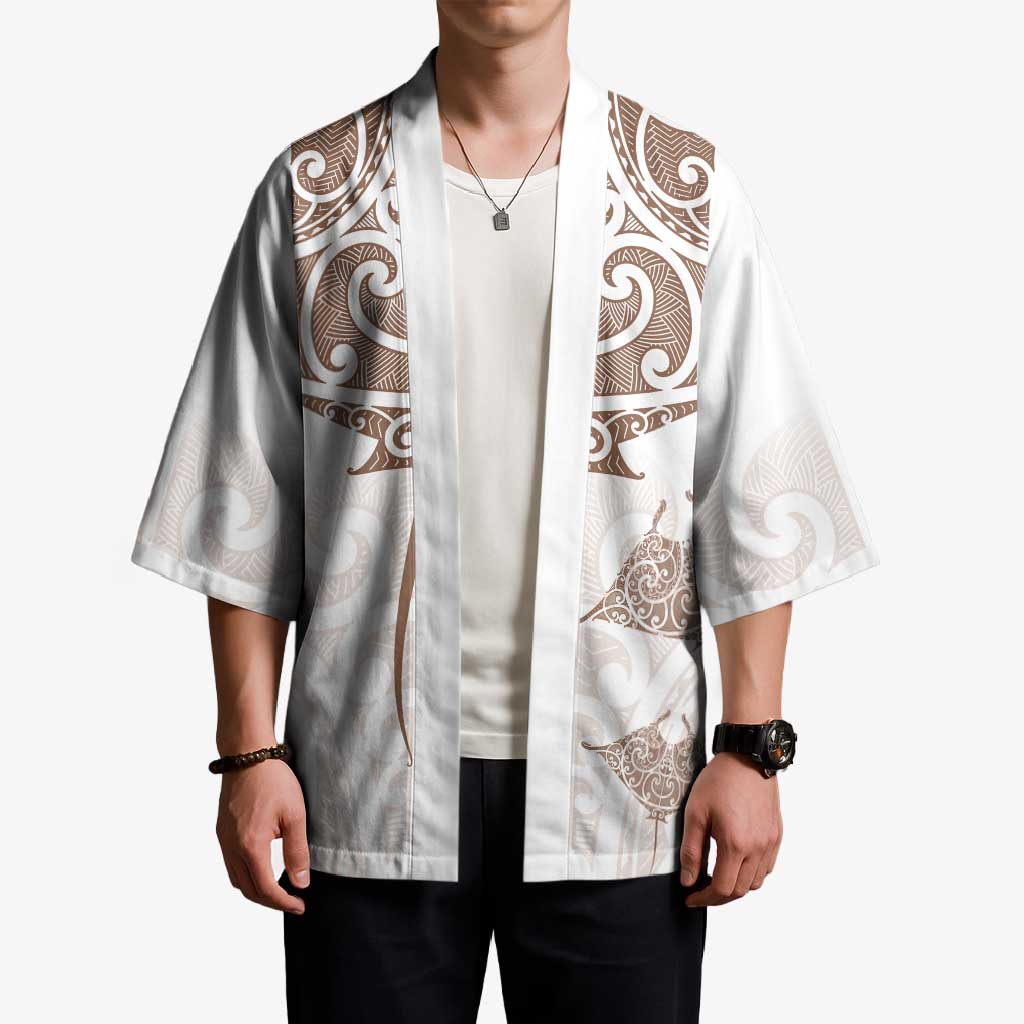 New Zealand Manta Ray Tattoo Kimono Aotearoa Maori Haehae Beige - Vibe Hoodie