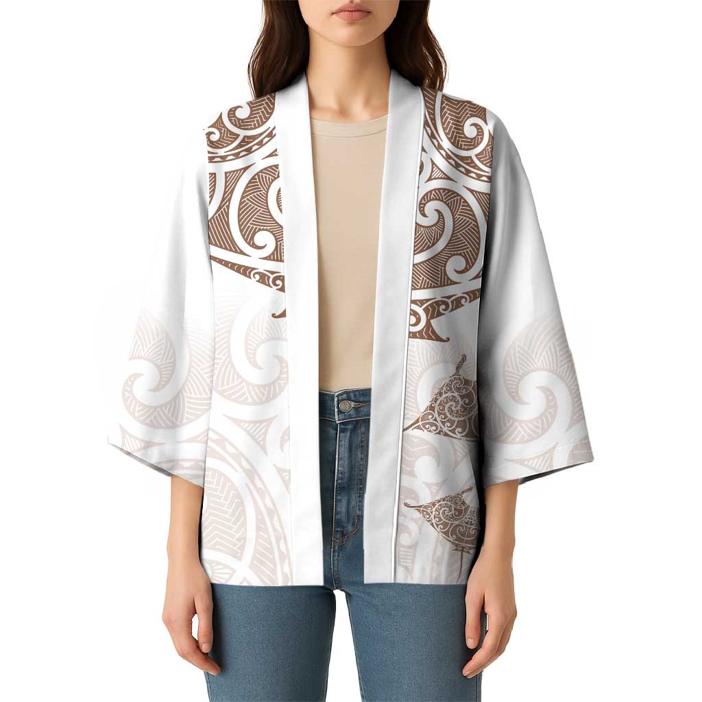 New Zealand Manta Ray Tattoo Kimono Aotearoa Maori Haehae Beige - Vibe Hoodie