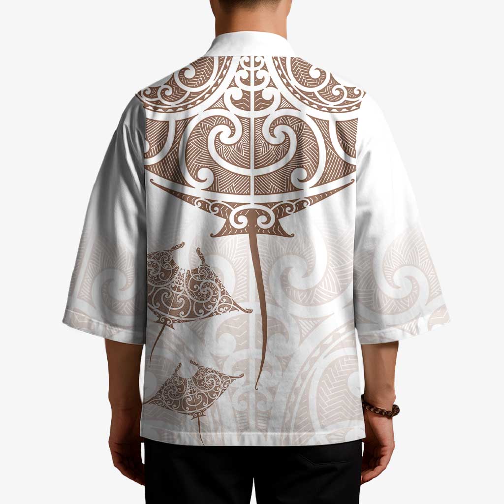 New Zealand Manta Ray Tattoo Kimono Aotearoa Maori Haehae Beige - Vibe Hoodie