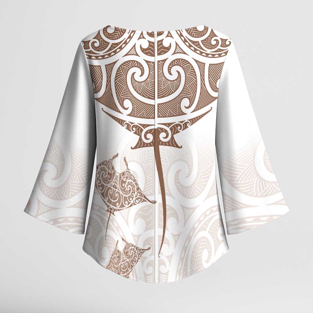 New Zealand Manta Ray Tattoo Kimono Sleeve Blouse Aotearoa Maori Haehae Beige - Vibe Hoodie