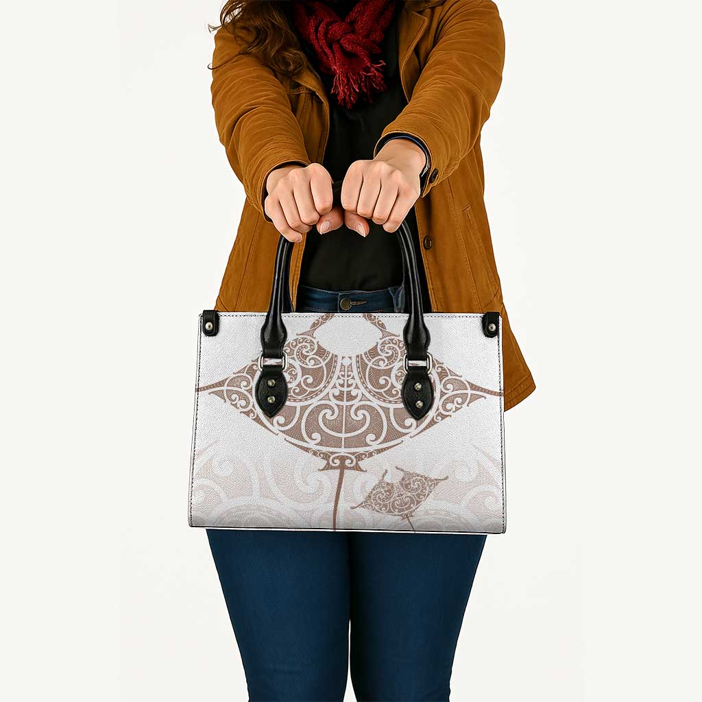 New Zealand Manta Ray Tattoo Leather Bag Aotearoa Maori Haehae Beige - Vibe Hoodie