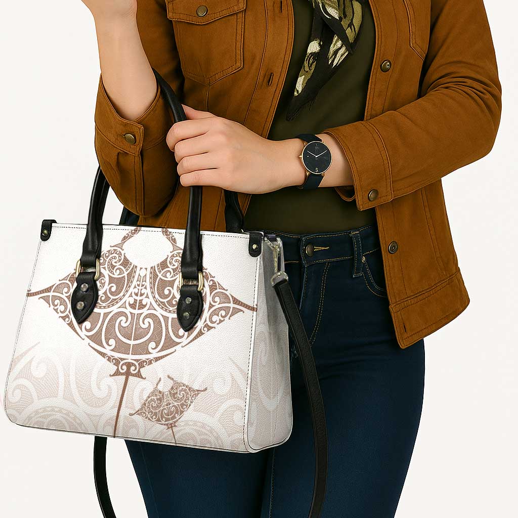 New Zealand Manta Ray Tattoo Leather Bag Aotearoa Maori Haehae Beige - Vibe Hoodie