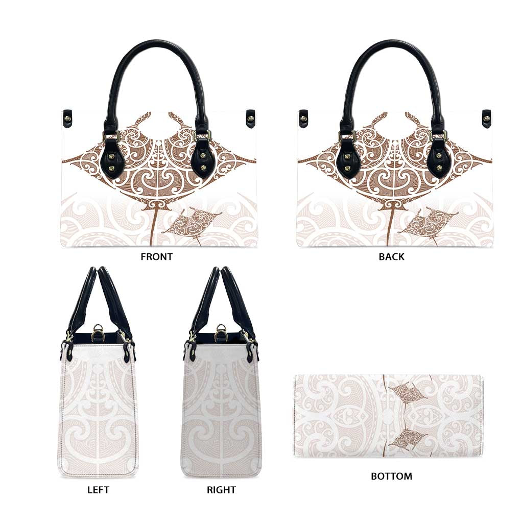 New Zealand Manta Ray Tattoo Leather Bag Aotearoa Maori Haehae Beige - Vibe Hoodie
