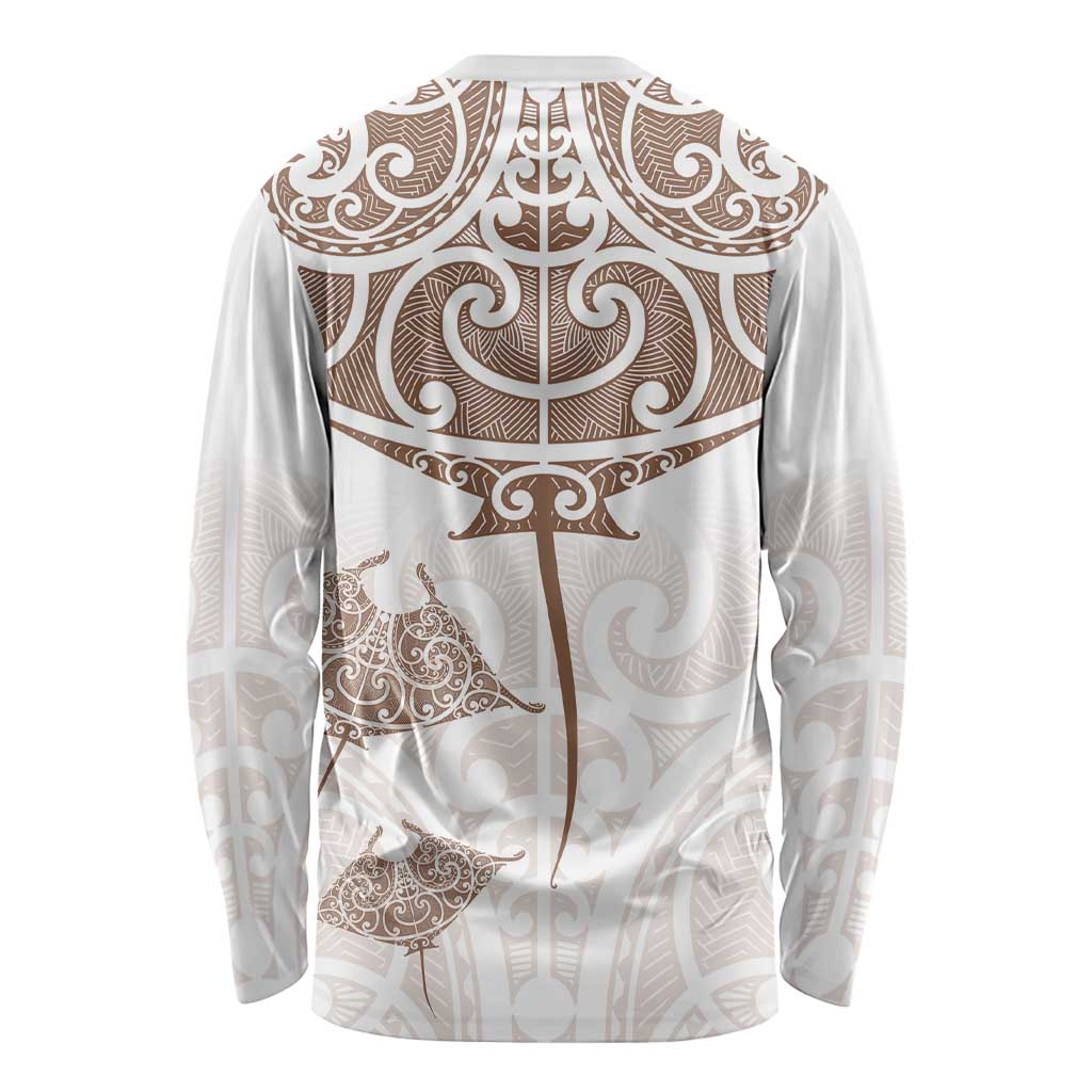New Zealand Manta Ray Tattoo Long Sleeve Shirt Aotearoa Maori Haehae Beige - Vibe Hoodie