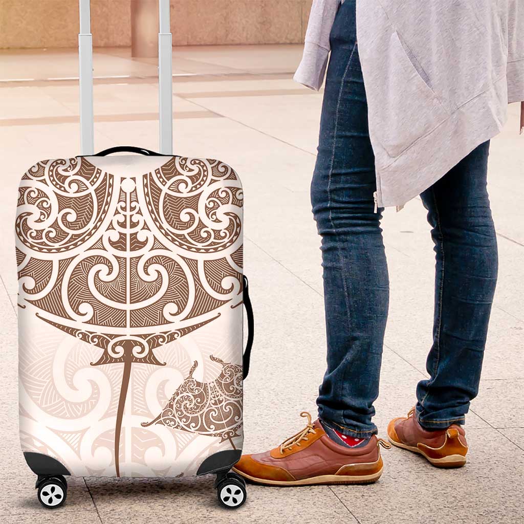 New Zealand Manta Ray Tattoo Luggage Cover Aotearoa Maori Haehae Beige - Vibe Hoodie
