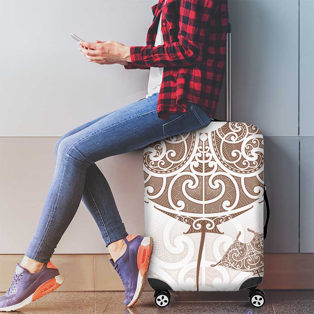 New Zealand Manta Ray Tattoo Luggage Cover Aotearoa Maori Haehae Beige - Vibe Hoodie