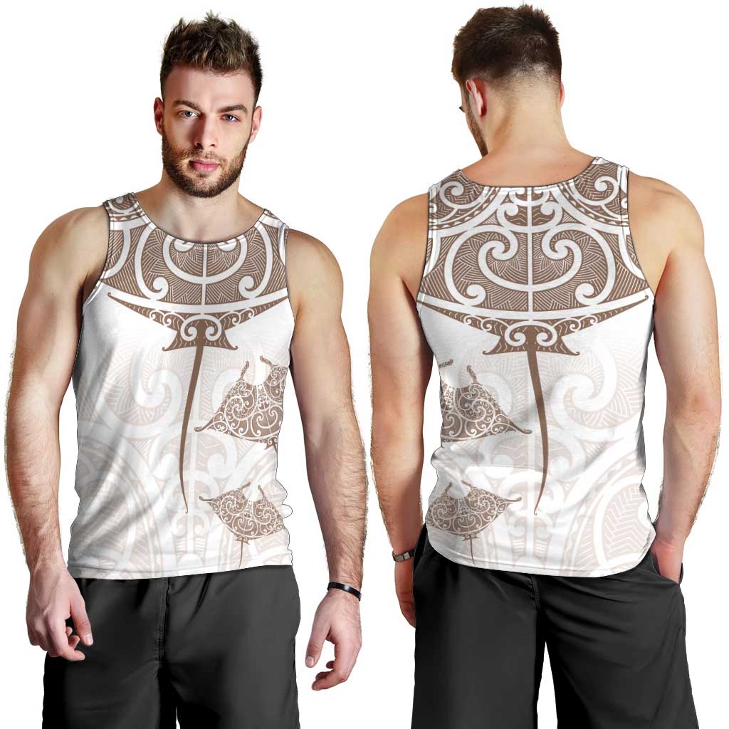 New Zealand Manta Ray Tattoo Men Tank Top Aotearoa Maori Haehae Beige - Vibe Hoodie