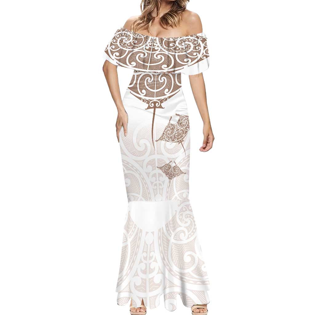 New Zealand Manta Ray Tattoo Mermaid Dress Aotearoa Maori Haehae Beige - Vibe Hoodie