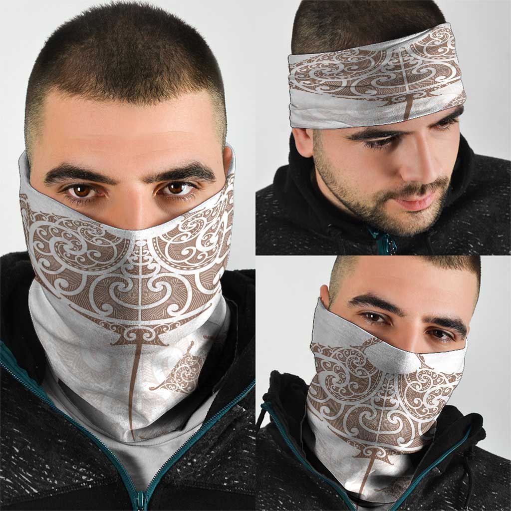 New Zealand Manta Ray Tattoo Neck Gaiter Aotearoa Maori Haehae Beige - Vibe Hoodie