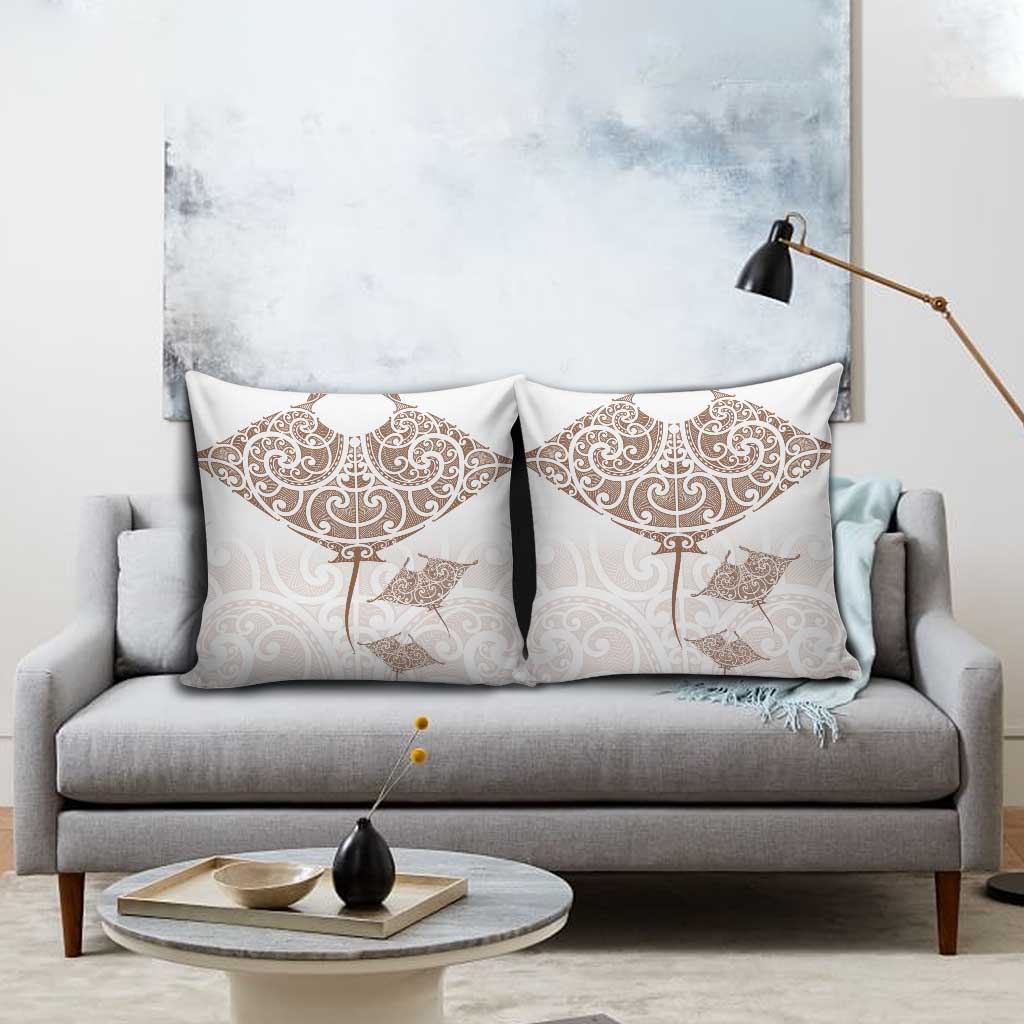 New Zealand Manta Ray Tattoo Pillow Cover Aotearoa Maori Haehae Beige - Vibe Hoodie