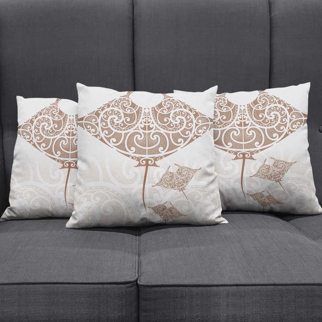 New Zealand Manta Ray Tattoo Pillow Cover Aotearoa Maori Haehae Beige - Vibe Hoodie