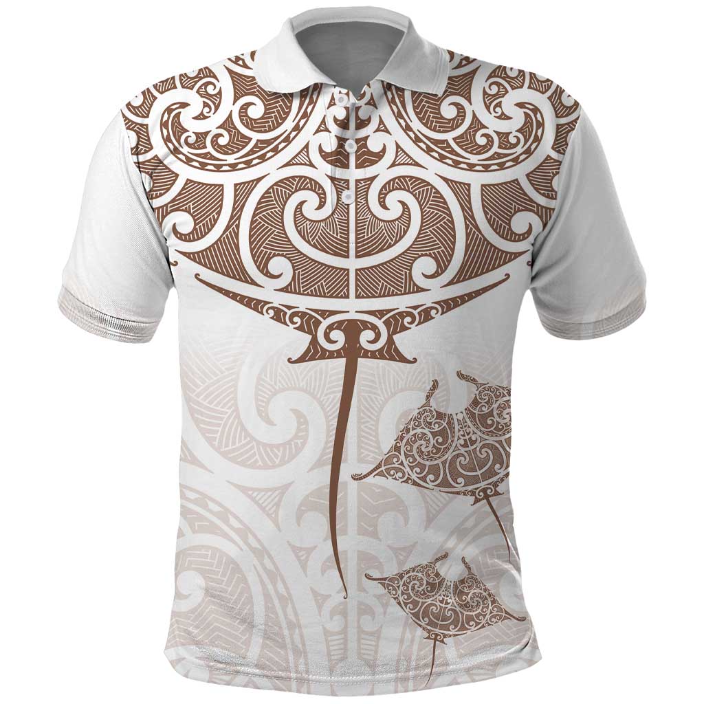 New Zealand Manta Ray Tattoo Polo Shirt Aotearoa Maori Haehae Beige - Vibe Hoodie