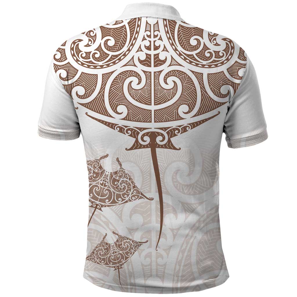 New Zealand Manta Ray Tattoo Polo Shirt Aotearoa Maori Haehae Beige - Vibe Hoodie