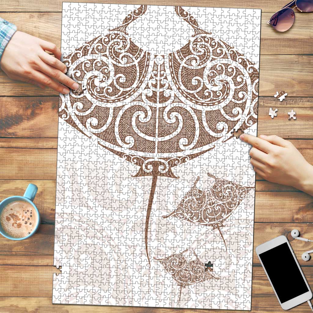 New Zealand Manta Ray Tattoo Puzzle Aotearoa Maori Haehae Beige - Vibe Hoodie