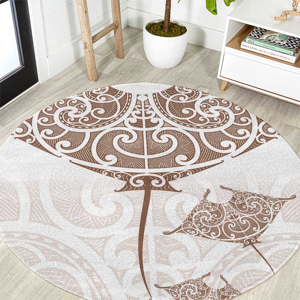 New Zealand Manta Ray Tattoo Round Carpet Aotearoa Maori Haehae Beige - Vibe Hoodie