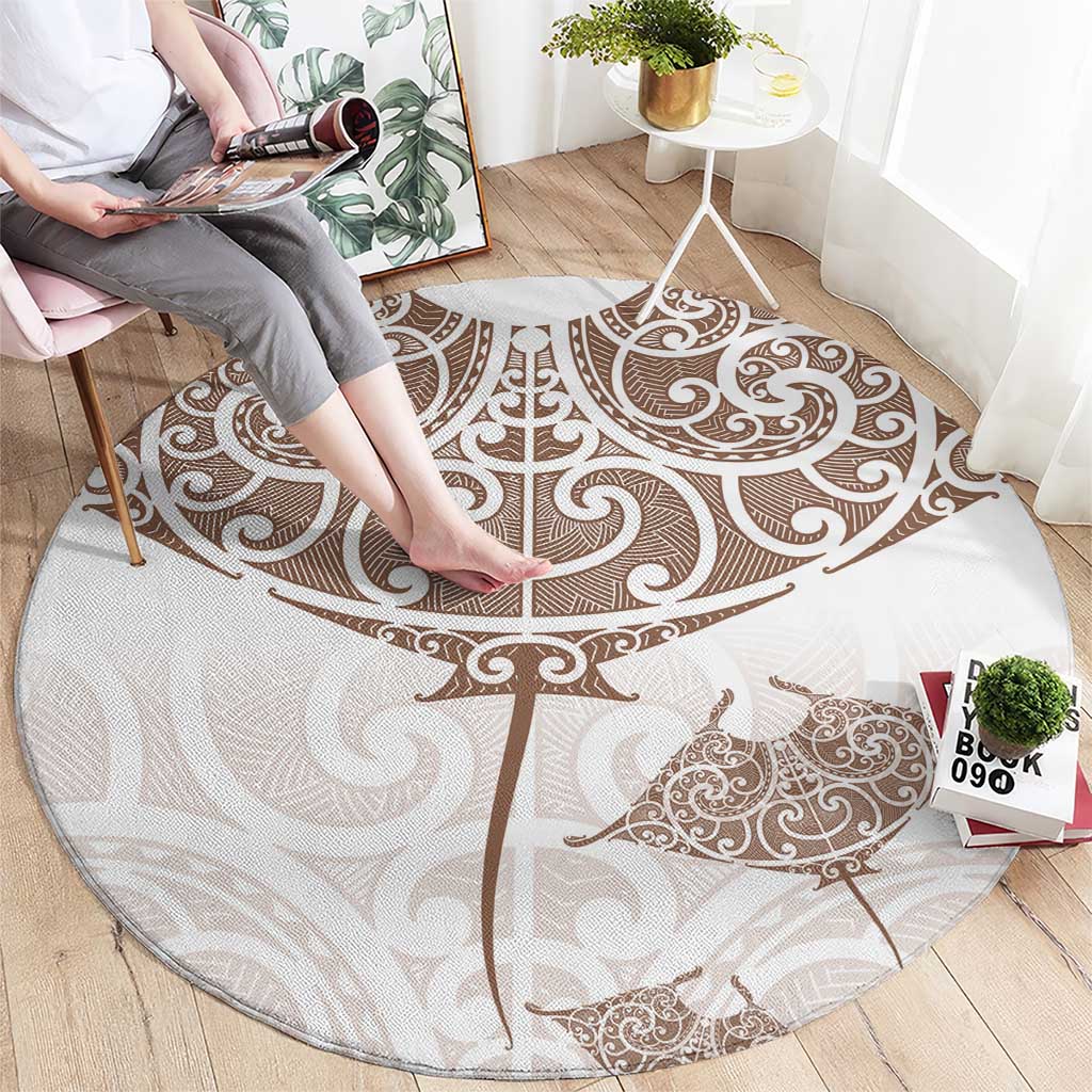 New Zealand Manta Ray Tattoo Round Carpet Aotearoa Maori Haehae Beige - Vibe Hoodie