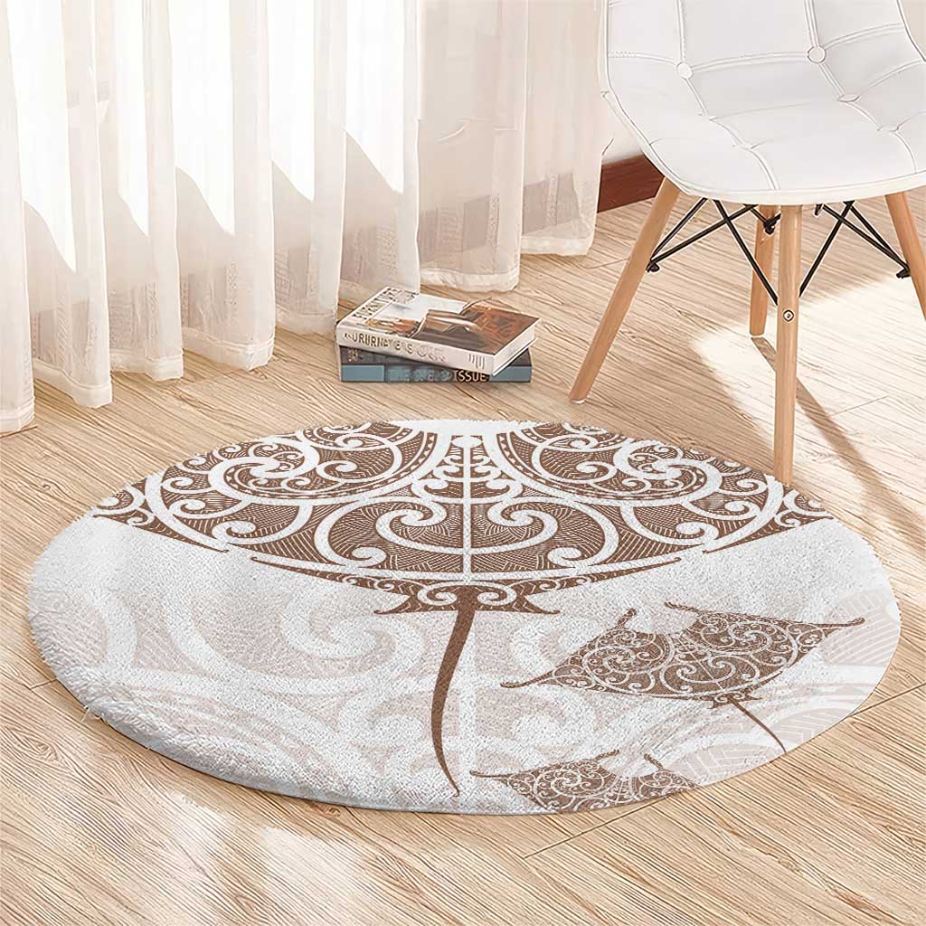 New Zealand Manta Ray Tattoo Round Carpet Aotearoa Maori Haehae Beige - Vibe Hoodie