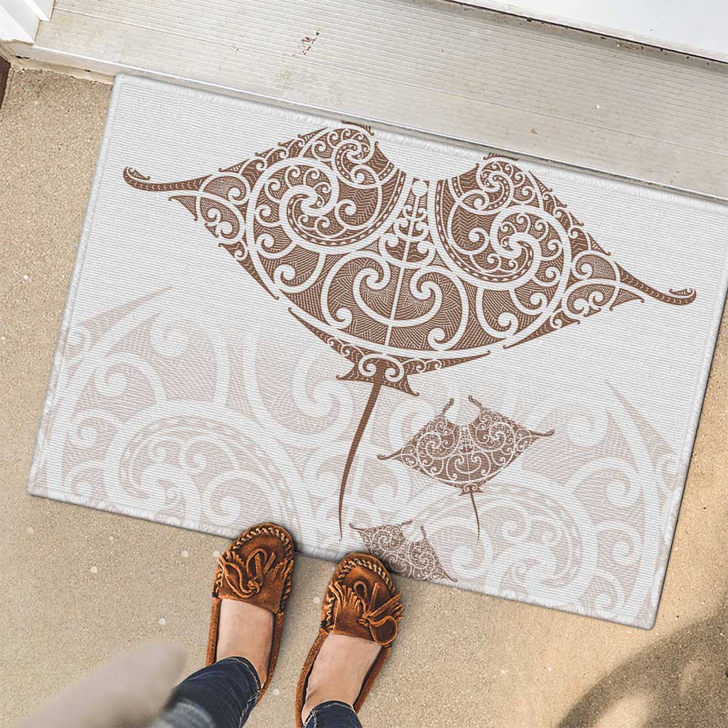 New Zealand Manta Ray Tattoo Rubber Doormat Aotearoa Maori Haehae Beige - Vibe Hoodie