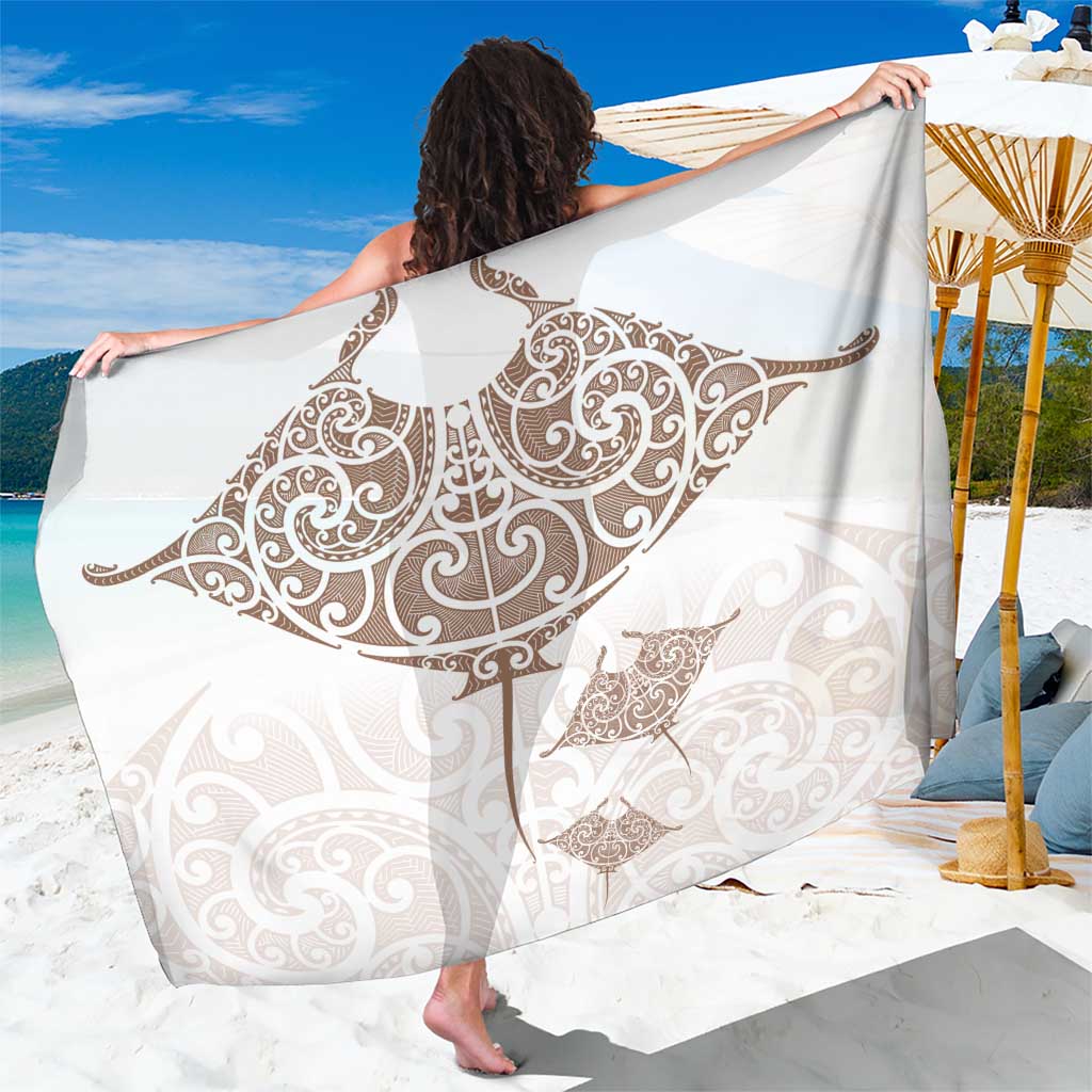 New Zealand Manta Ray Tattoo Sarong Aotearoa Maori Haehae Beige - Vibe Hoodie