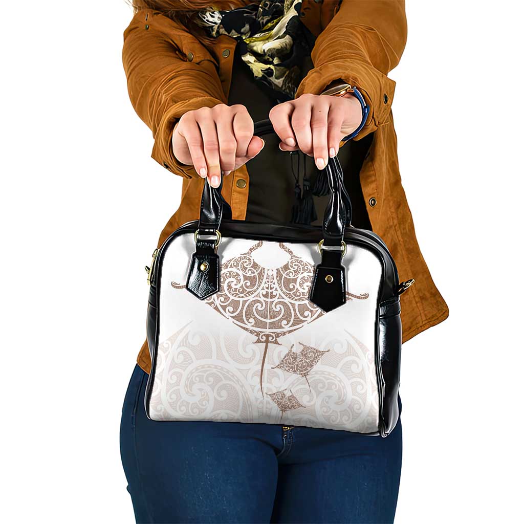 New Zealand Manta Ray Tattoo Shoulder Handbag Aotearoa Maori Haehae Beige - Vibe Hoodie