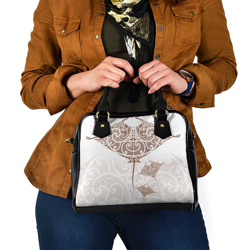 New Zealand Manta Ray Tattoo Shoulder Handbag Aotearoa Maori Haehae Beige - Vibe Hoodie