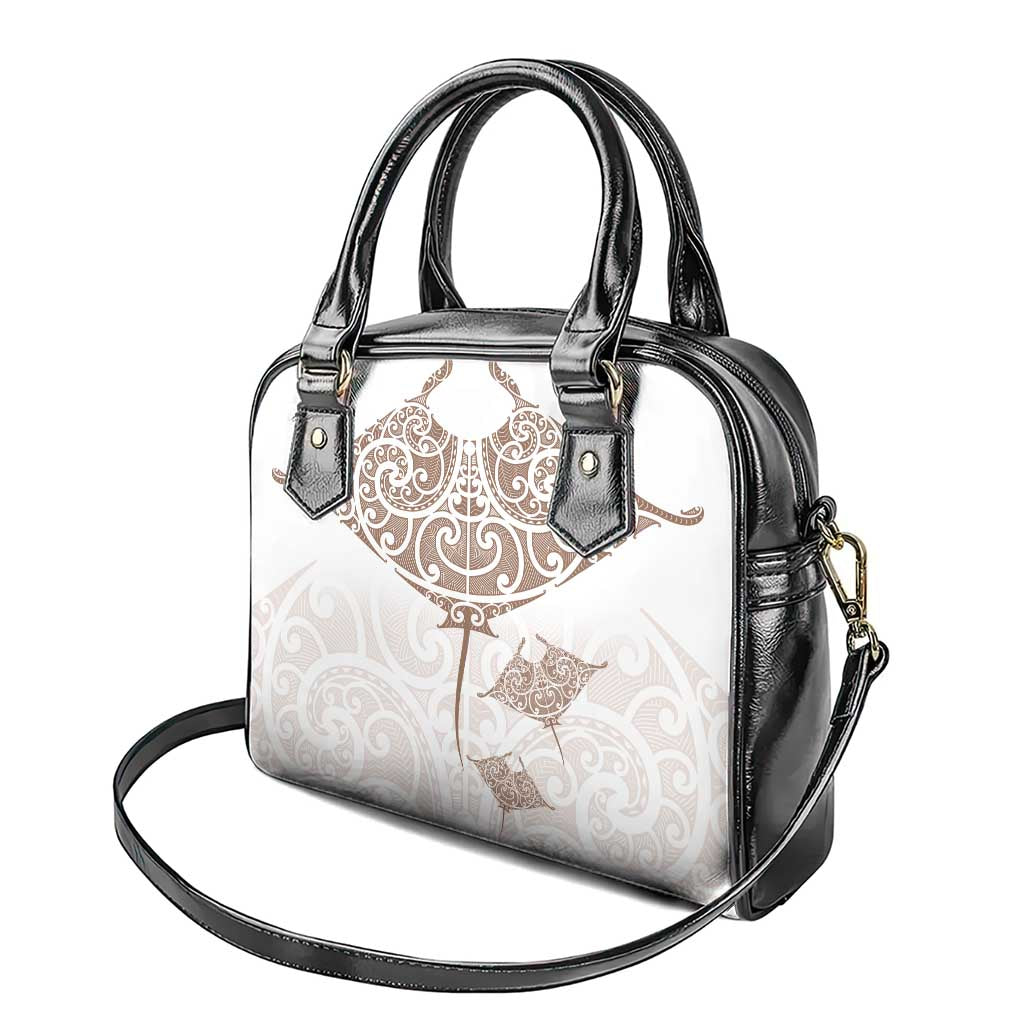New Zealand Manta Ray Tattoo Shoulder Handbag Aotearoa Maori Haehae Beige - Vibe Hoodie