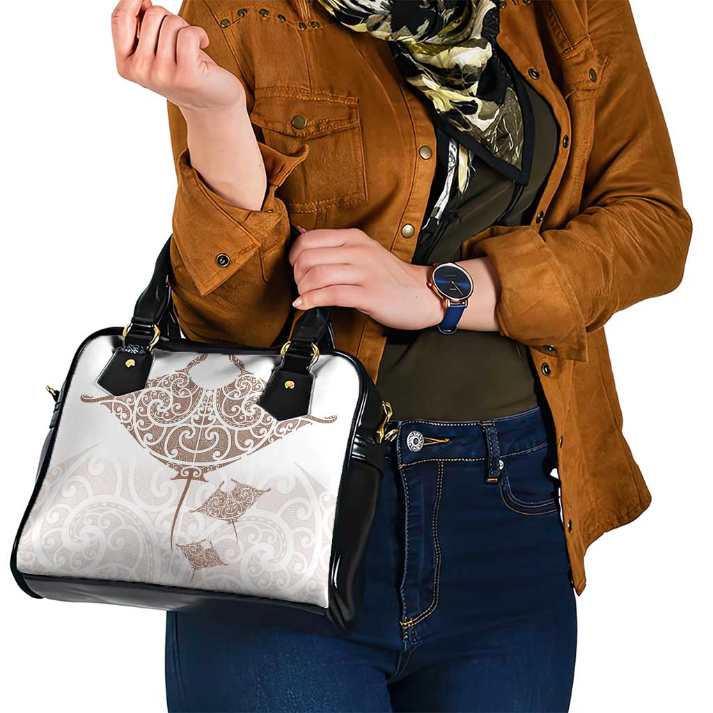 New Zealand Manta Ray Tattoo Shoulder Handbag Aotearoa Maori Haehae Beige - Vibe Hoodie