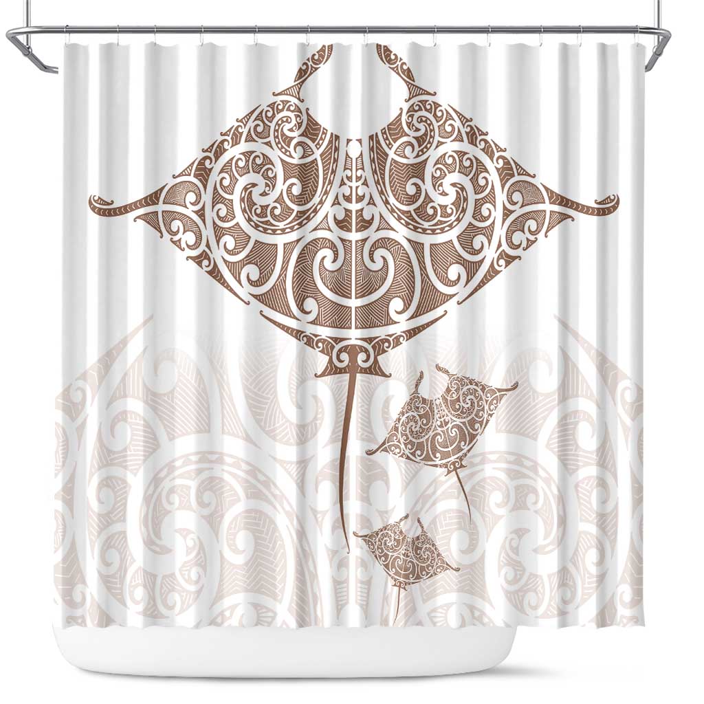 New Zealand Manta Ray Tattoo Shower Curtain Aotearoa Maori Haehae Beige - Vibe Hoodie