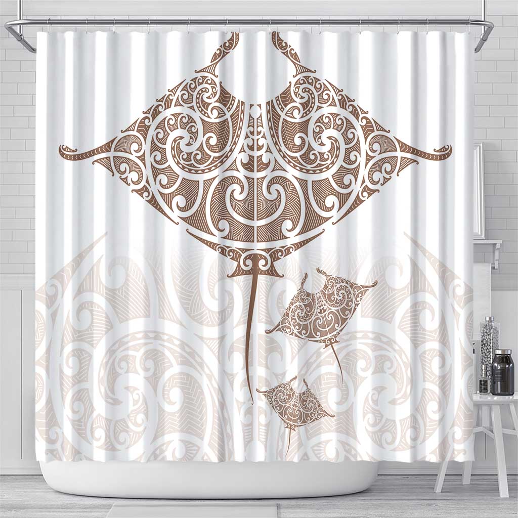 New Zealand Manta Ray Tattoo Shower Curtain Aotearoa Maori Haehae Beige - Vibe Hoodie