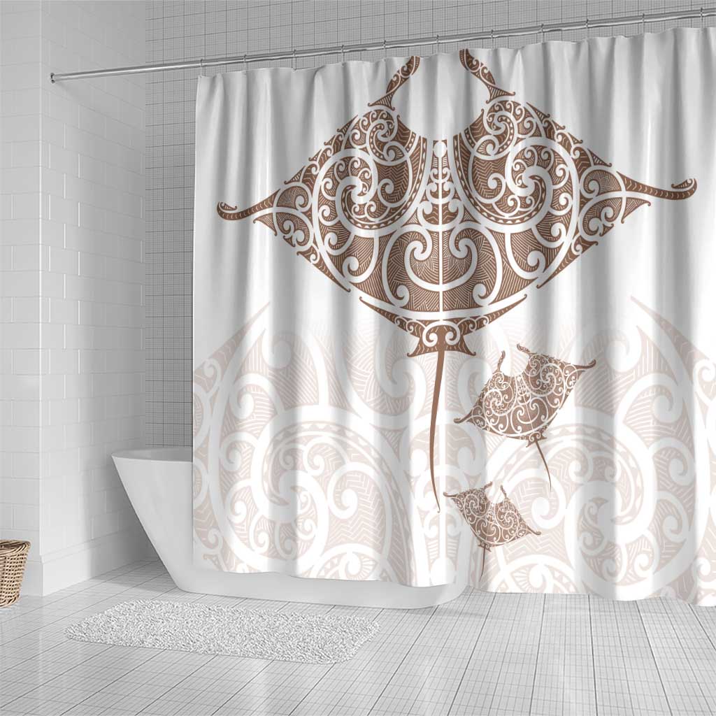 New Zealand Manta Ray Tattoo Shower Curtain Aotearoa Maori Haehae Beige - Vibe Hoodie
