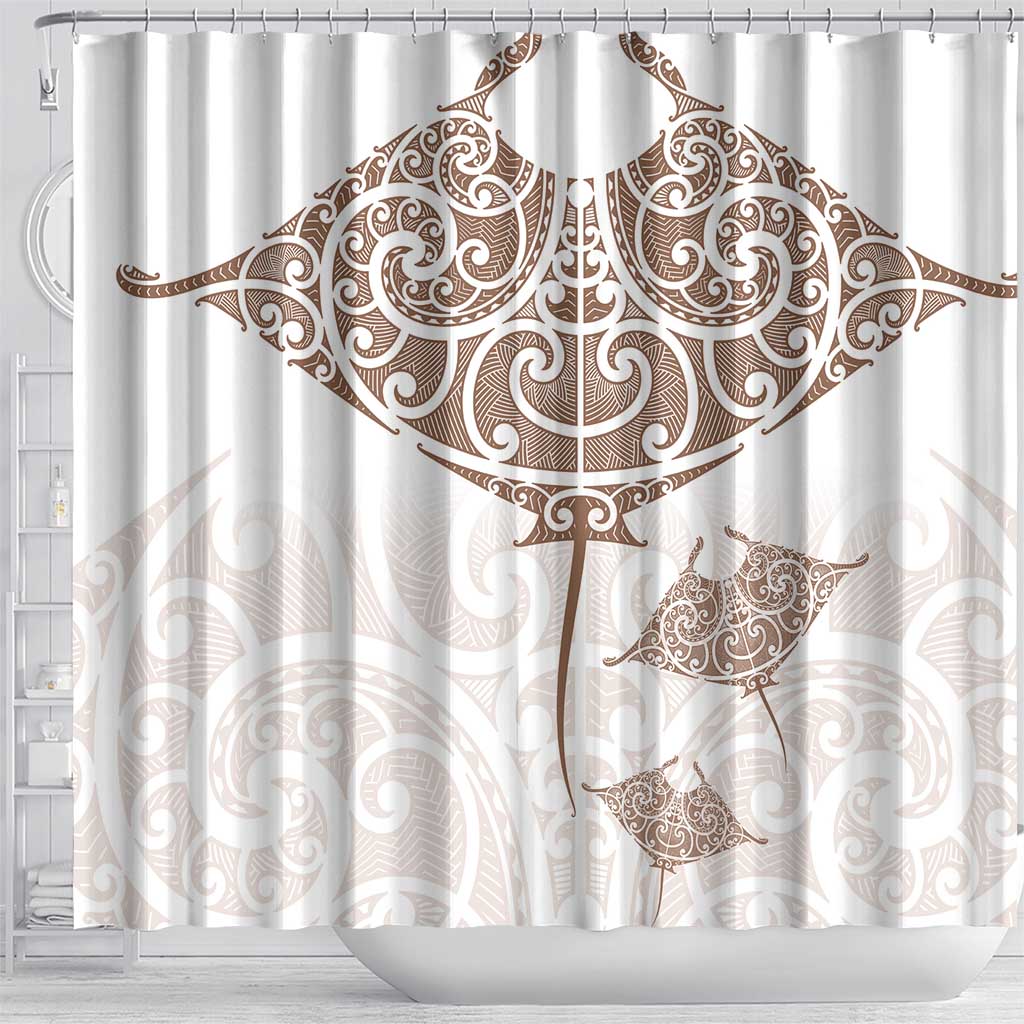 New Zealand Manta Ray Tattoo Shower Curtain Aotearoa Maori Haehae Beige - Vibe Hoodie
