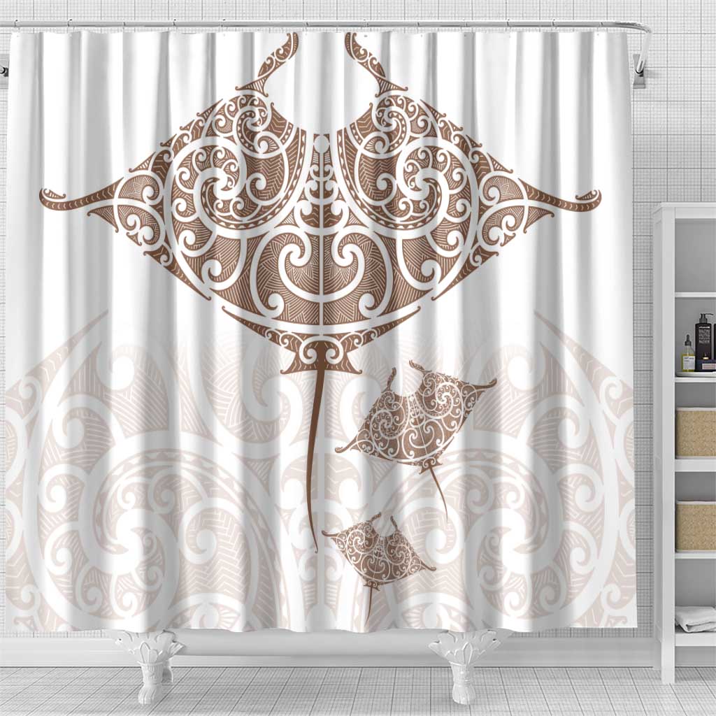 New Zealand Manta Ray Tattoo Shower Curtain Aotearoa Maori Haehae Beige - Vibe Hoodie